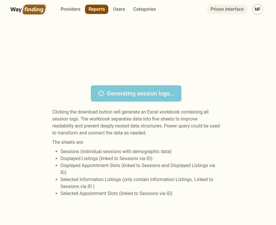 Reports view with spinner spinning