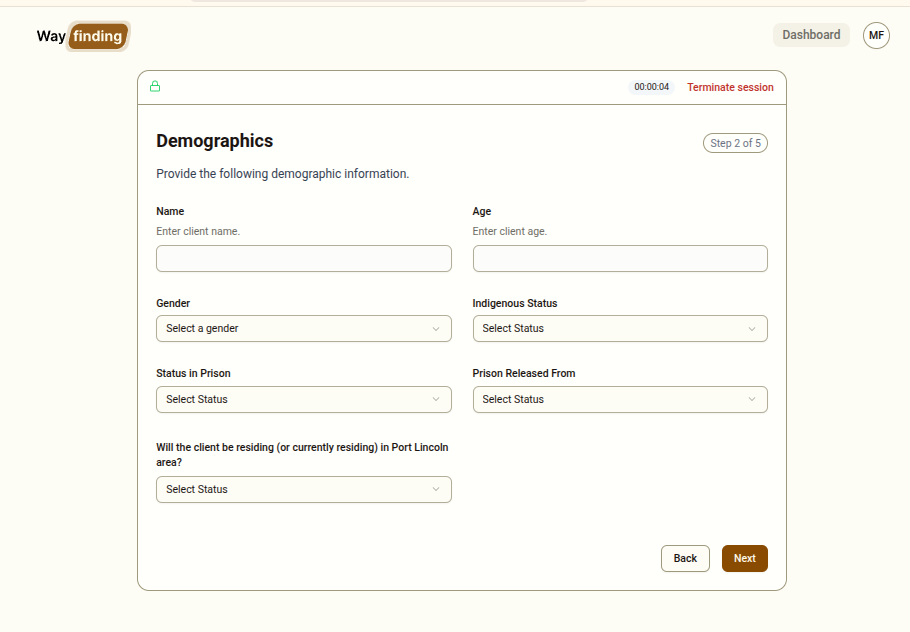 Step 2 - Client demographics form