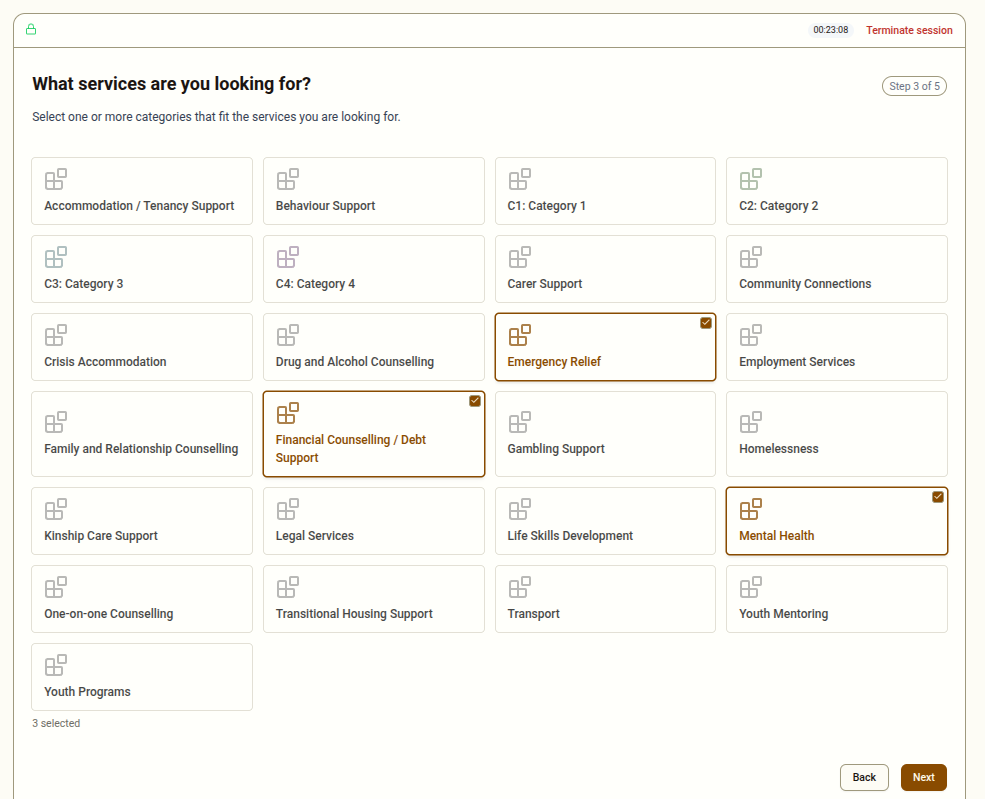 Step 3 - Category selection grid